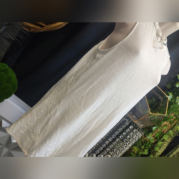 Candie's Victorian Ivory White Ribbed Knit Lace Tank Top LG - Picture 4 of 10